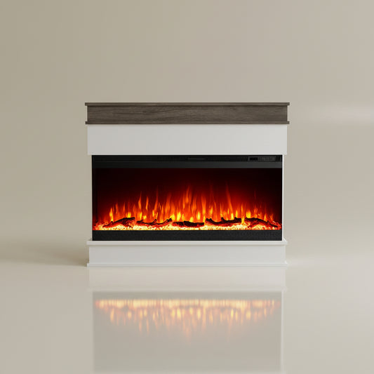 Winston Porter 60in Panoramic Electric Fireplace with Mantel White