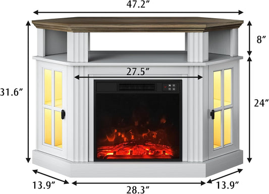 TruFlame 47 Inch Electric Fireplace TV Stand Corner Entertainment Center -Antique White