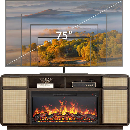 TruFlame 68 Inch Electric Fireplace TV Stand Heater - Boho Rattan