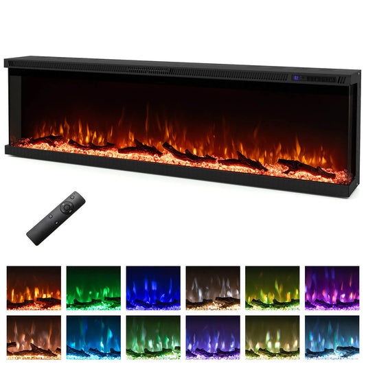 GenFlame 36, 40, 50, 60 Inch Electric Fireplace Insert - 3-Sided W Remote Control 12 Flame Colors