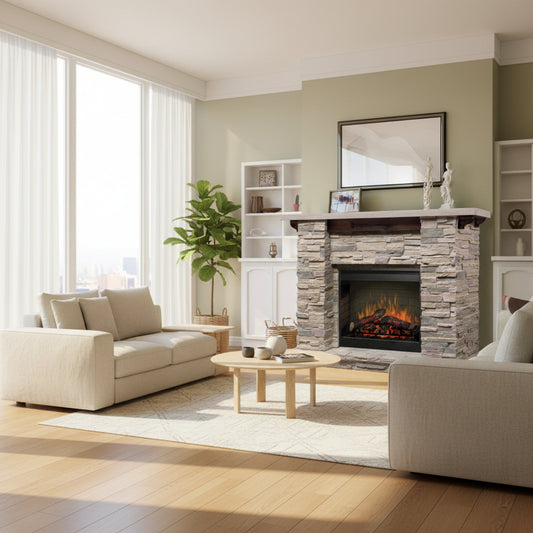 61 Inch Dimplex Featherston Electric Fireplace Mantel - Pine Gray Stone