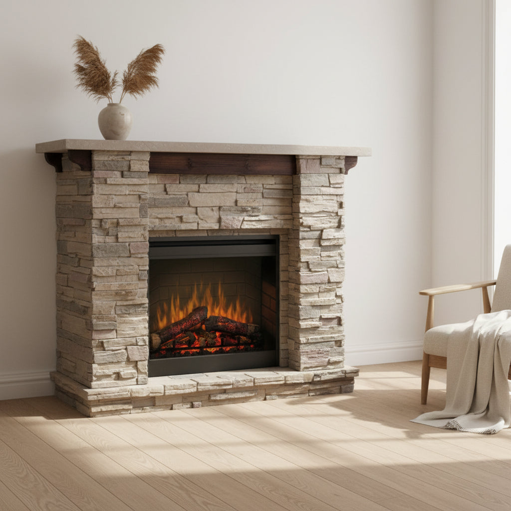 61 Inch Dimplex Featherston Electric Fireplace Mantel - Pine Gray Stone