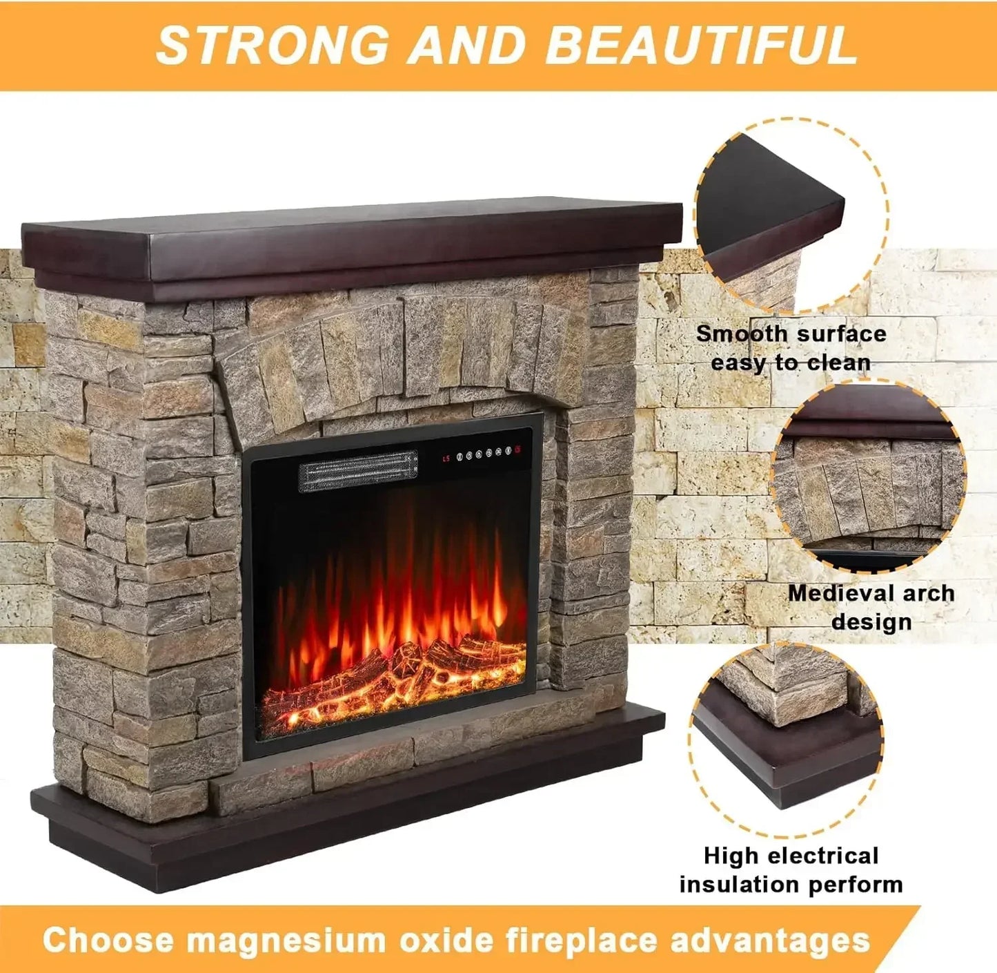 40 inch Electric Fireplace Mantel TV Stand Freestanding Heater Black