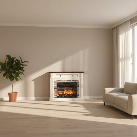 Electric Fireplace TV Stand with Mantel and Stacked Stone Surround