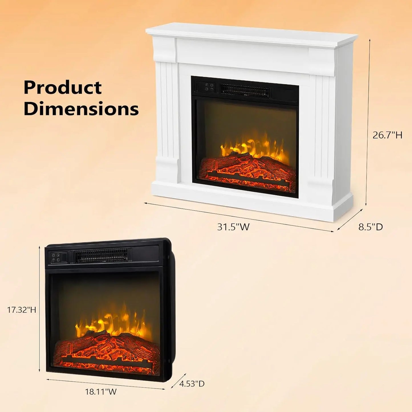 32-inch Electric Fireplace Mantel Heater with Remote and Timer
