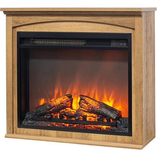 28-Inch Freestanding Electric Fireplace with Mantel and Remote Control