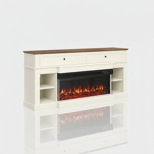63-inch Antique White Fireplace TV Stand Modern Media Console