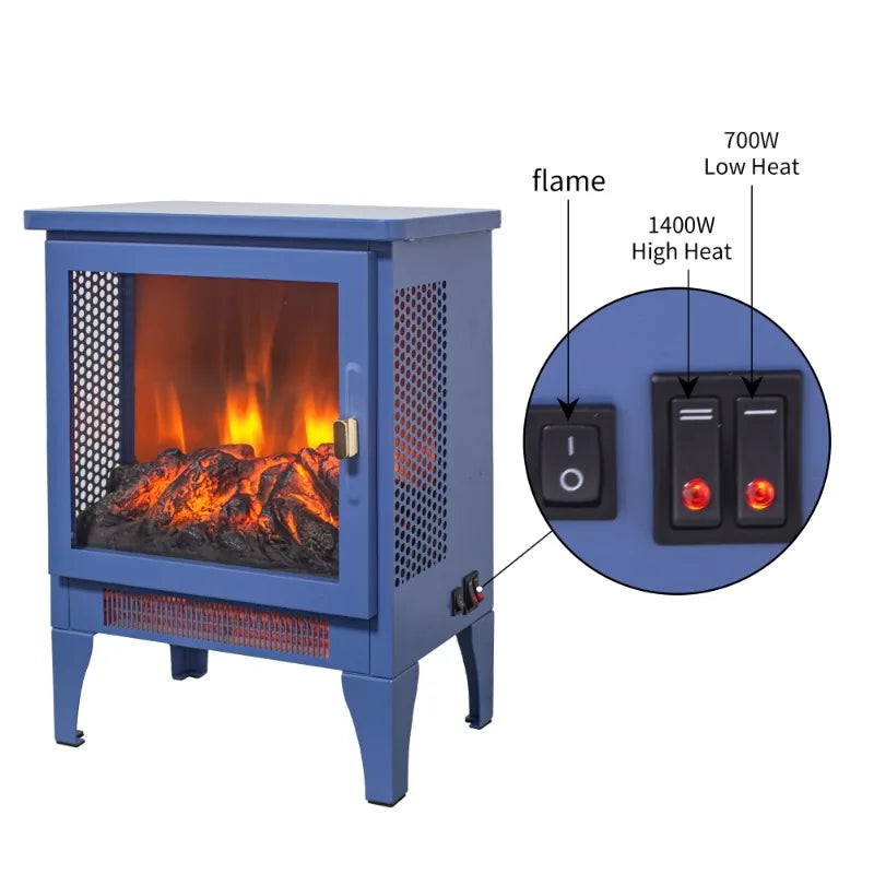17 Inch Freestanding Electric Fireplace Stove Heater 3D Flame Blue