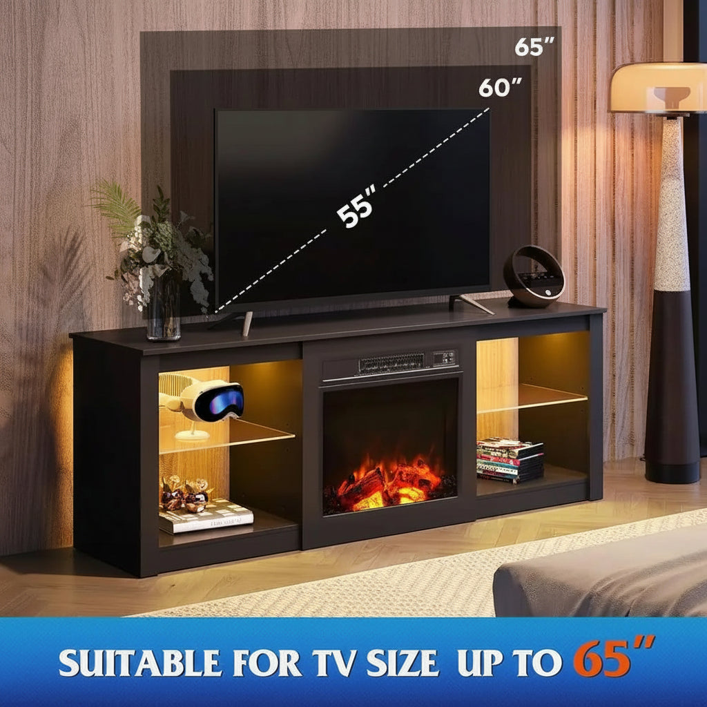 58 Inch TV Stand with LED Lights and Electric Fireplace