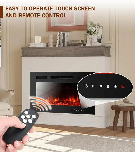 39" Electric Fireplace Mantel Heater 1500W 12 LED Colors