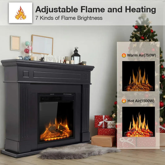 44 Inch Freestanding Electric Fireplace with Mantel and Remote