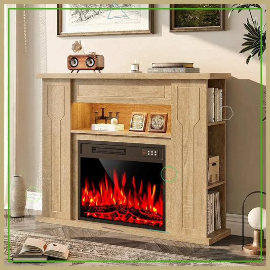 43 Inch Electric Fireplace Mantel Heater with Storage Shelves