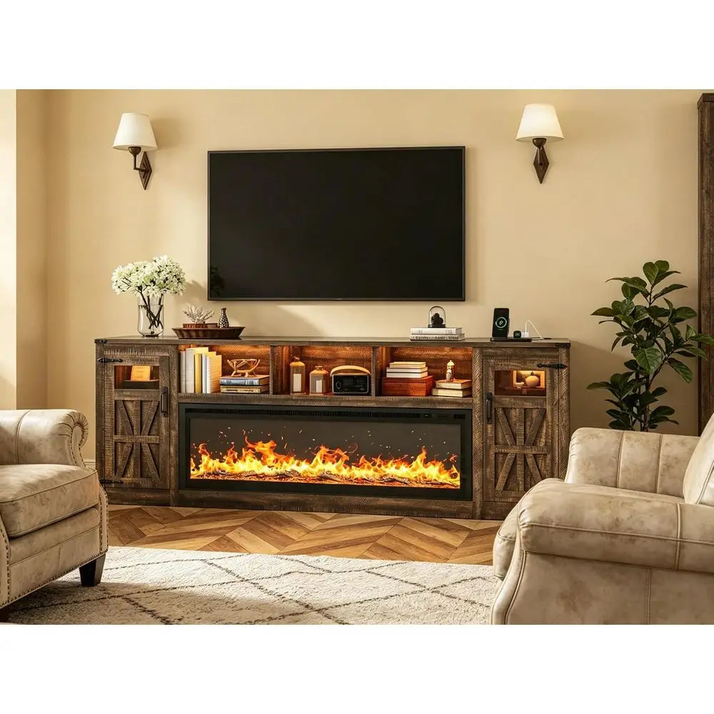Modern Electric Fireplace TV Stand with LED Lights 100 Inch
