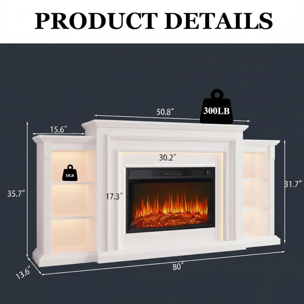 80-Inch LED Electric Fireplace TV Stand with Mantel and Heater