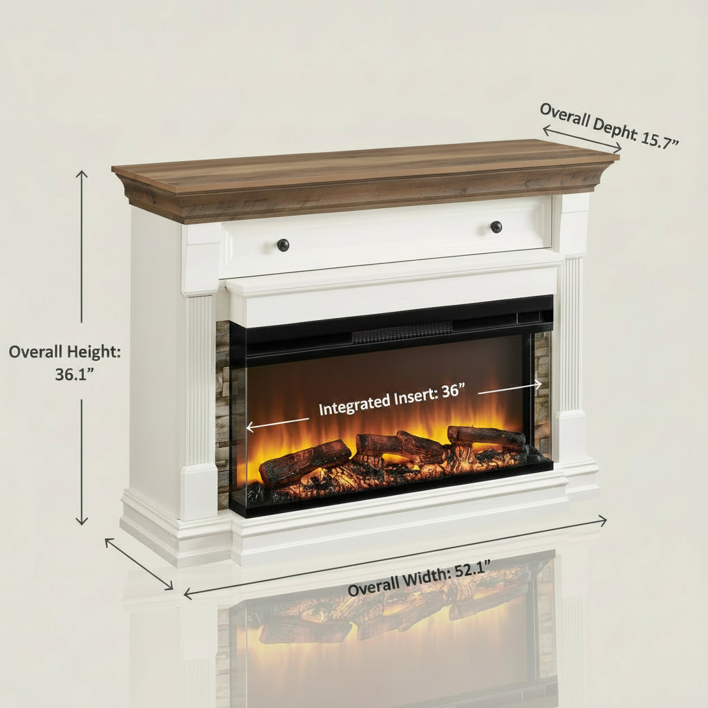 52 Inch Electric Fireplace Mantel with 36in Heater - 3 Sided - Gracie Oaks