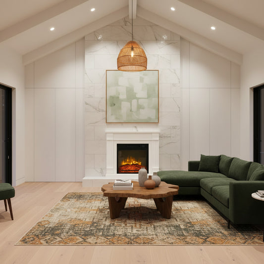 GenFlame 32 Inch Electric Fireplace Mantel - Heater with Remote and Timer - White