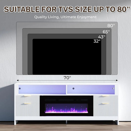TruFlame 70 Inch Electric Fireplace TV Stand - LED - White