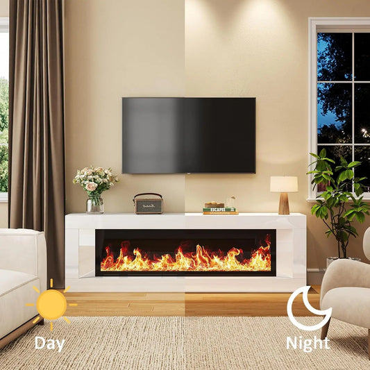 TruFlame 63 Inch Electric Fireplace TV Stand - Modern 12-Color Flame - White