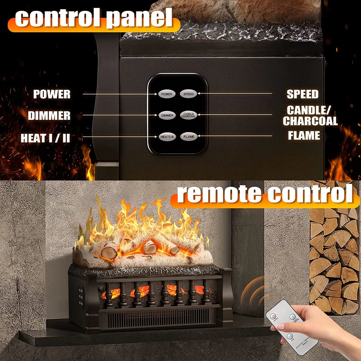 R.W.FLAME  20 Inch Electric Fireplace Log Set - Space Heater - Remote