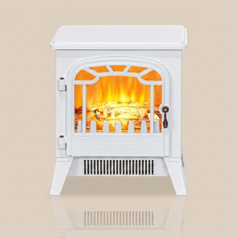 16 Inches Electric Fireplace Stove Heater 750W 1500W White - Freestanding - EZ Ember