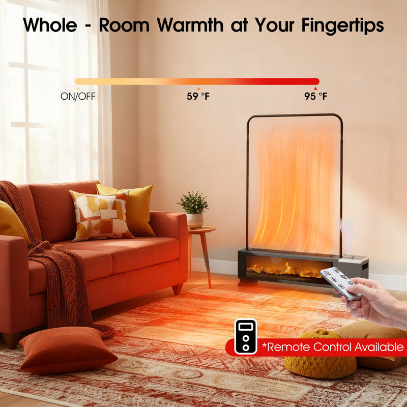 Advwin Electric Baseboard Space Heater 1800w - Realistic 3d Flame Remote Timer Thermostat