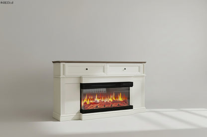 63 Inch Electric Fireplace Mantel - White - Freestanding Engineered Wood