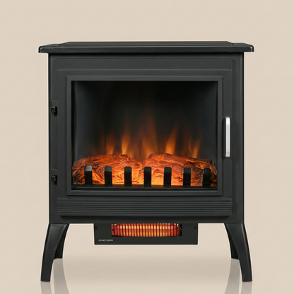 24 Inch Freestanding Electric Fireplace Stove - Infrared Heater - Black - EZ Ember
