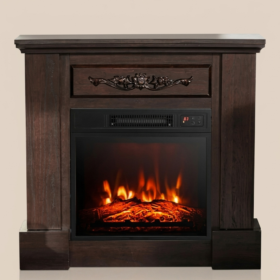 32 Inch - Electric Fireplace - Mantel - 1400W Heater 3D Flame -Dark Brown