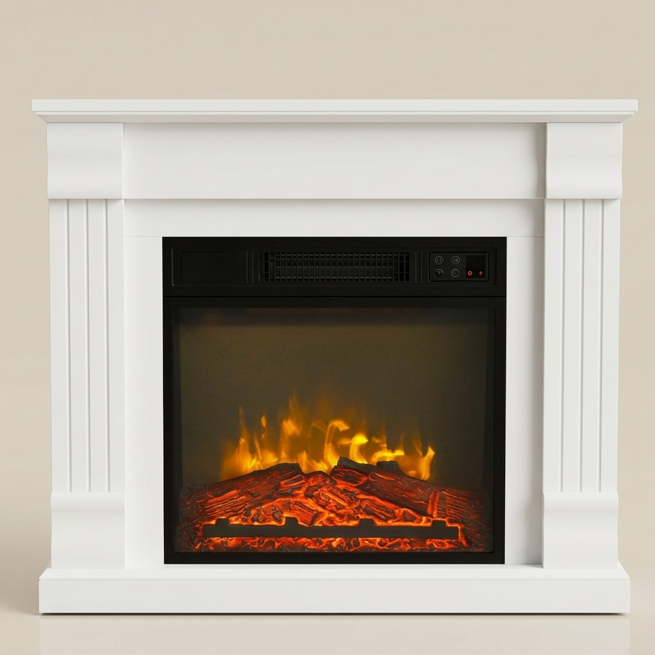 32 Inch Electric Fireplace Mantel - Heater with Remote and Timer - White
