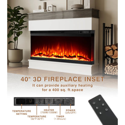 Porter Panoramic 60 Inch Electric Fireplace with Mantel - Extra-Wide Firebox - 9 Color Flame - No Heat Mode & 1500W