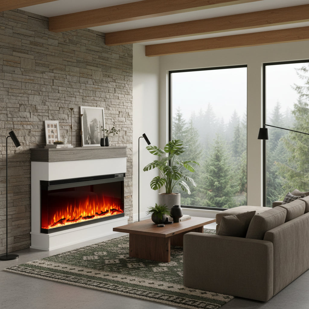 Porter Panoramic 60 Inch Electric Fireplace with Mantel - Extra-Wide Firebox - 9 Color Flame - No Heat Mode & 1500W