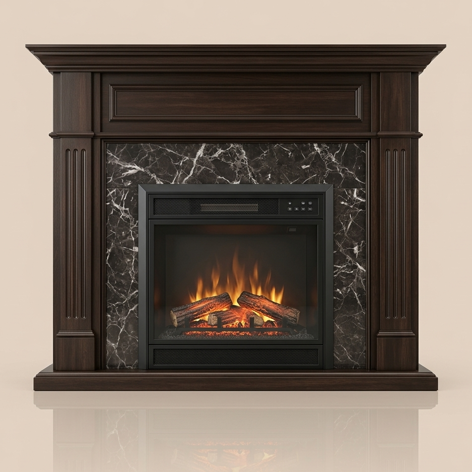 42 Inch Electric Fireplace Mantel - 1400W Heater Remote Control - Brown