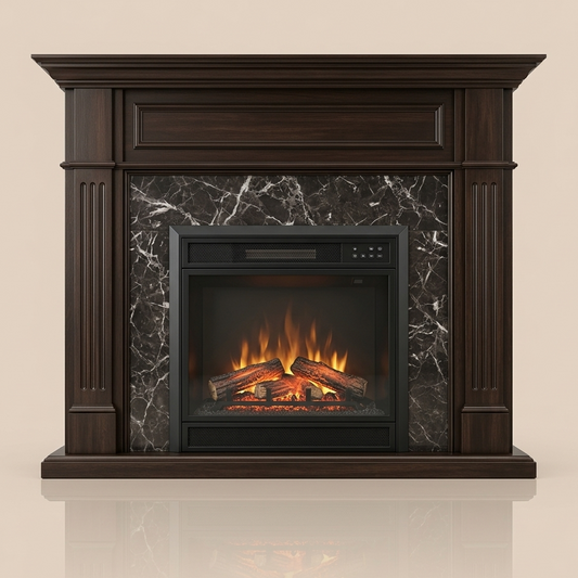 42 Inch Electric Fireplace Mantel - 1400W Heater Remote Control - Brown