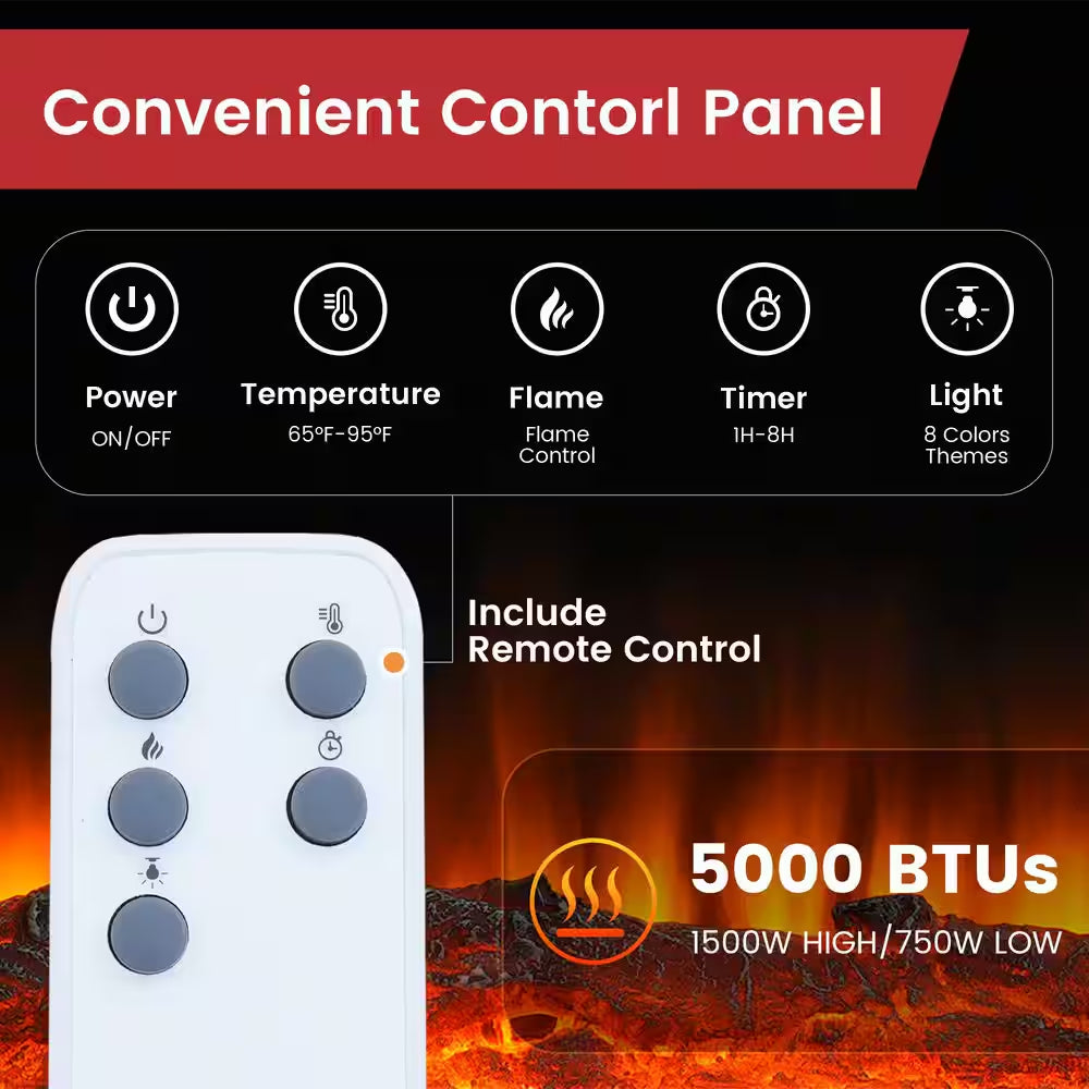 50 In. 3-Sided Wall-Mounted Metal Electric Fireplace with Mantel, LED Flame, Side Ambient Lights, Remote, Timer in Black