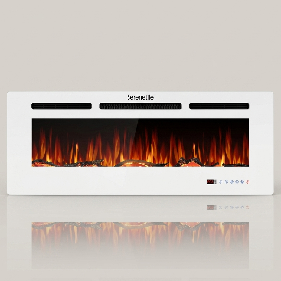 50 Inch Electric Fireplace Heater - LED Flame - Smart Wi-Fi Remote Thermostat - 13 Colors Wall Mounted Overheat Protection - White - Serenelife
