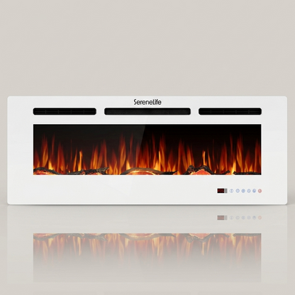 50 Inch Electric Fireplace Heater - LED Flame - Smart Wi-Fi Remote Thermostat - 13 Colors Wall Mounted Overheat Protection - White - Serenelife