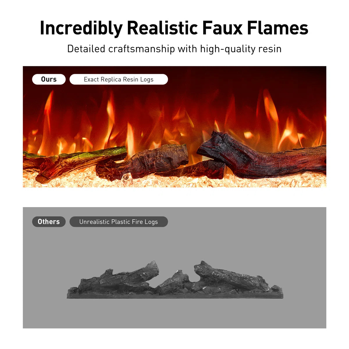 Symple 50 Inch 3 Sided Smart Electric Fireplace - Alexa App - 15 Colors Realistic Flame Sound & Heat - Remote Control