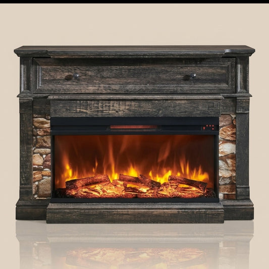 TruFlame 52 Inch Electric Fireplace Mantel - 3 Sided Glass - Dark Rustic Oak