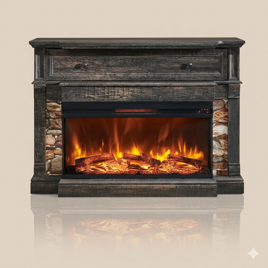 52 Inch Electric Fireplace Mantel - 3-Sided Glass - Dark Rustic Oak