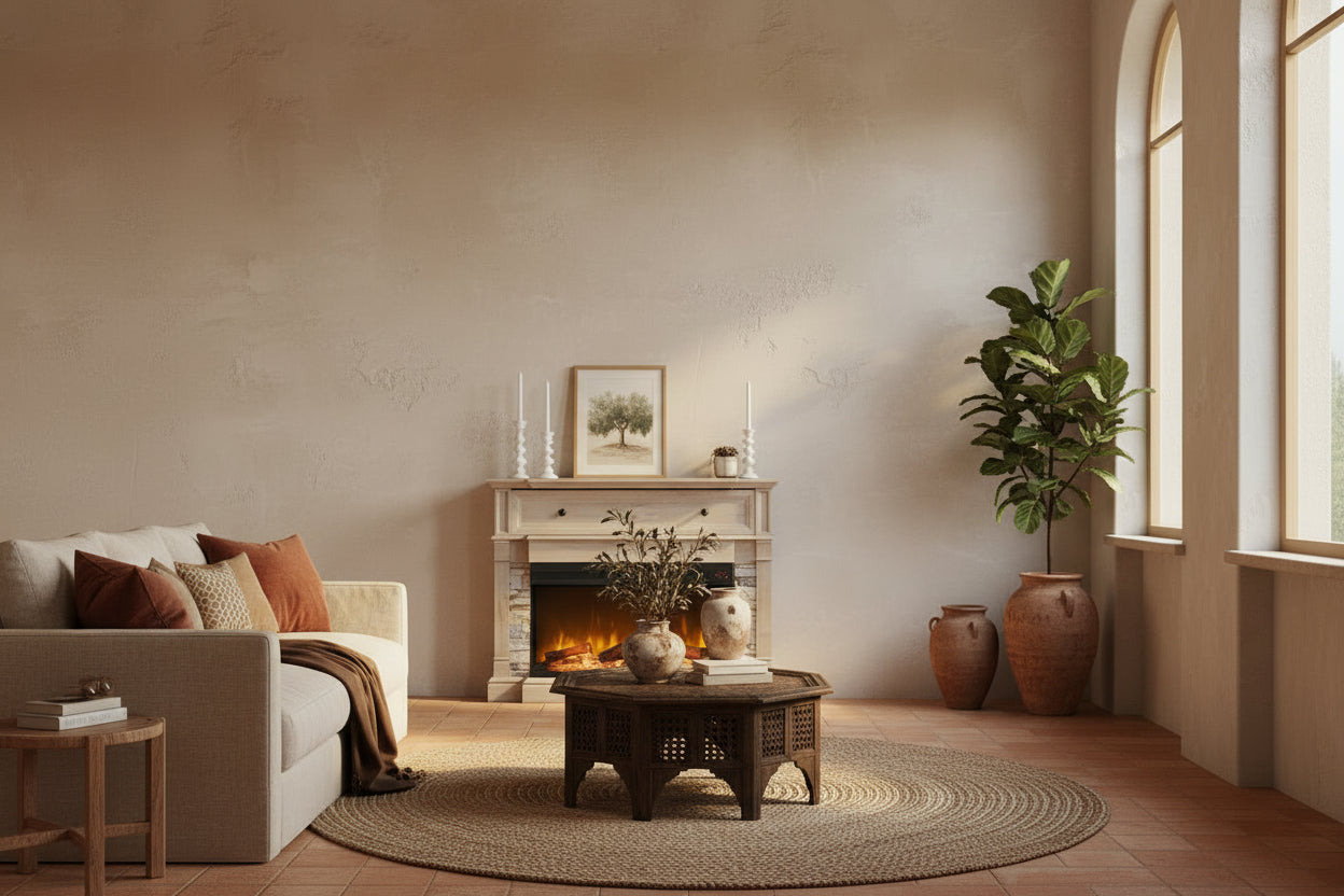 52 Inch Electric Fireplace Mantel - with 3 Sided Glass