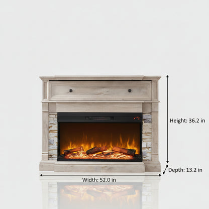 52 Inch Electric Fireplace Mantel - with 3 Sided Glass