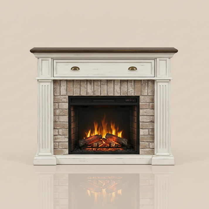 52 Inch Corner Fit Electric Fireplace TV Stand Mantel - Stacked Stone Surround