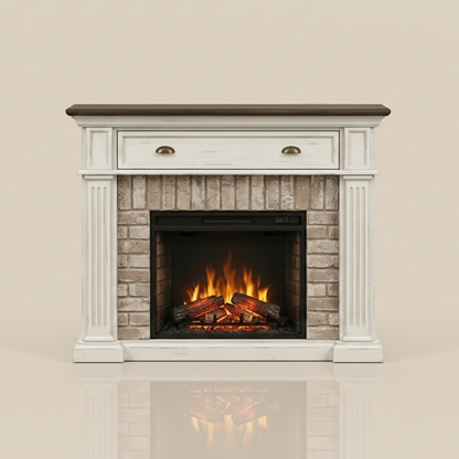 52 Inch Corner Fit Electric Fireplace TV Stand Mantel - Stacked Stone Surround