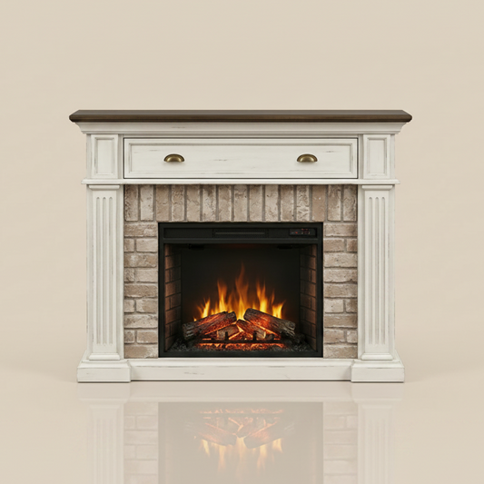 52 Inch Corner Fit Electric Fireplace TV Stand Mantel - Stacked Stone Surround