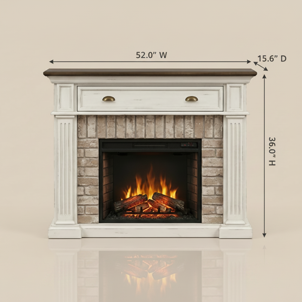 52 Inch Corner Fit Electric Fireplace TV Stand Mantel - Stacked Stone Surround