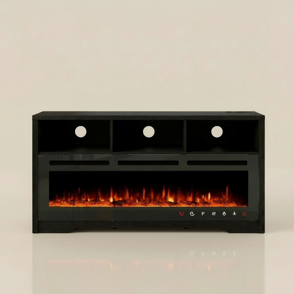 55 Inch Electric Fireplace TV Stand Modern Entertainment Center - Black