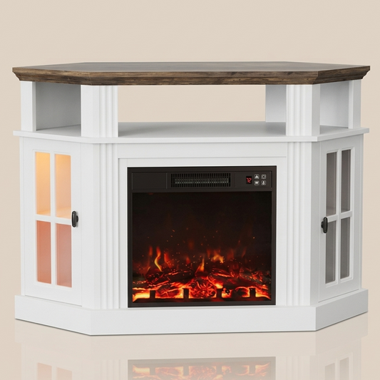 47 Inch Electric Fireplace TV Stand Corner Entertainment Center -Antique White