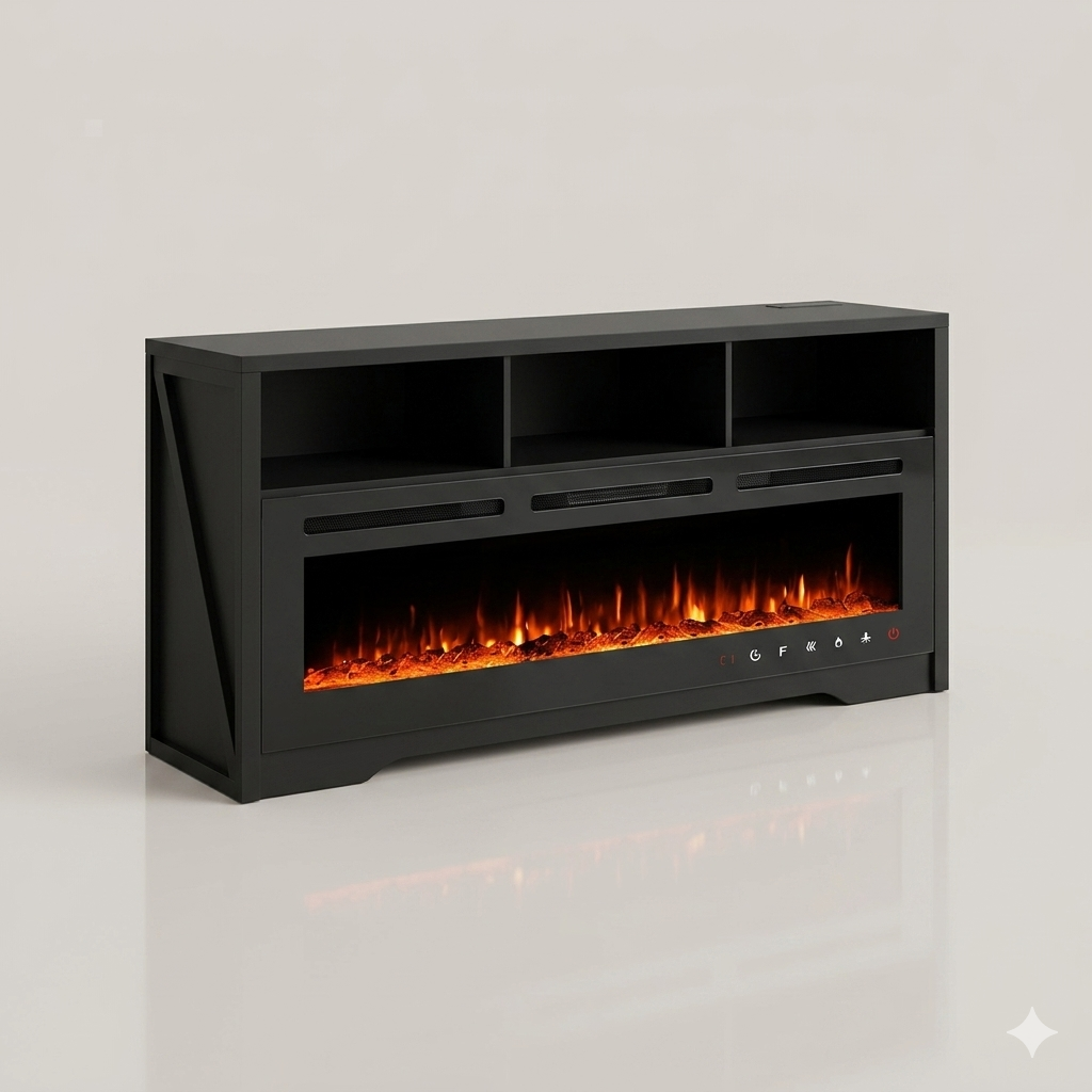 55 Inch Electric Fireplace TV Stand Modern Entertainment Center - Black