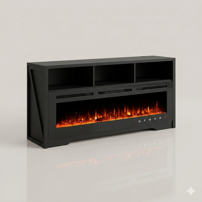 55 Inch Electric Fireplace TV Stand Modern Entertainment Center - Black