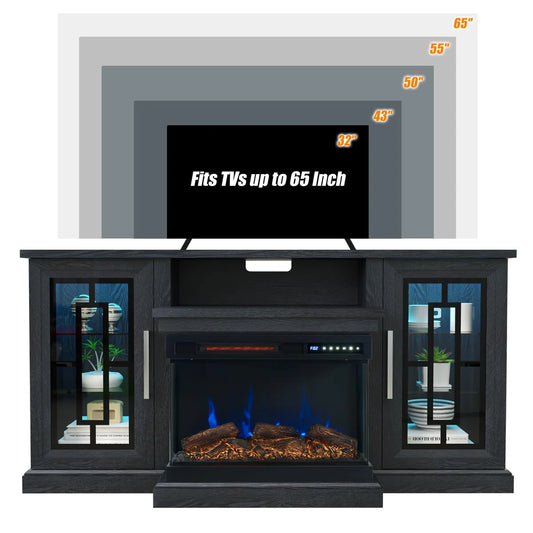 Symple Stuff 59 Inch Electric Fireplace LED TV Stand Mantel - 3 Sided